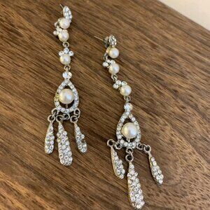 Fancy Silver Dangling Earrings with Pearls